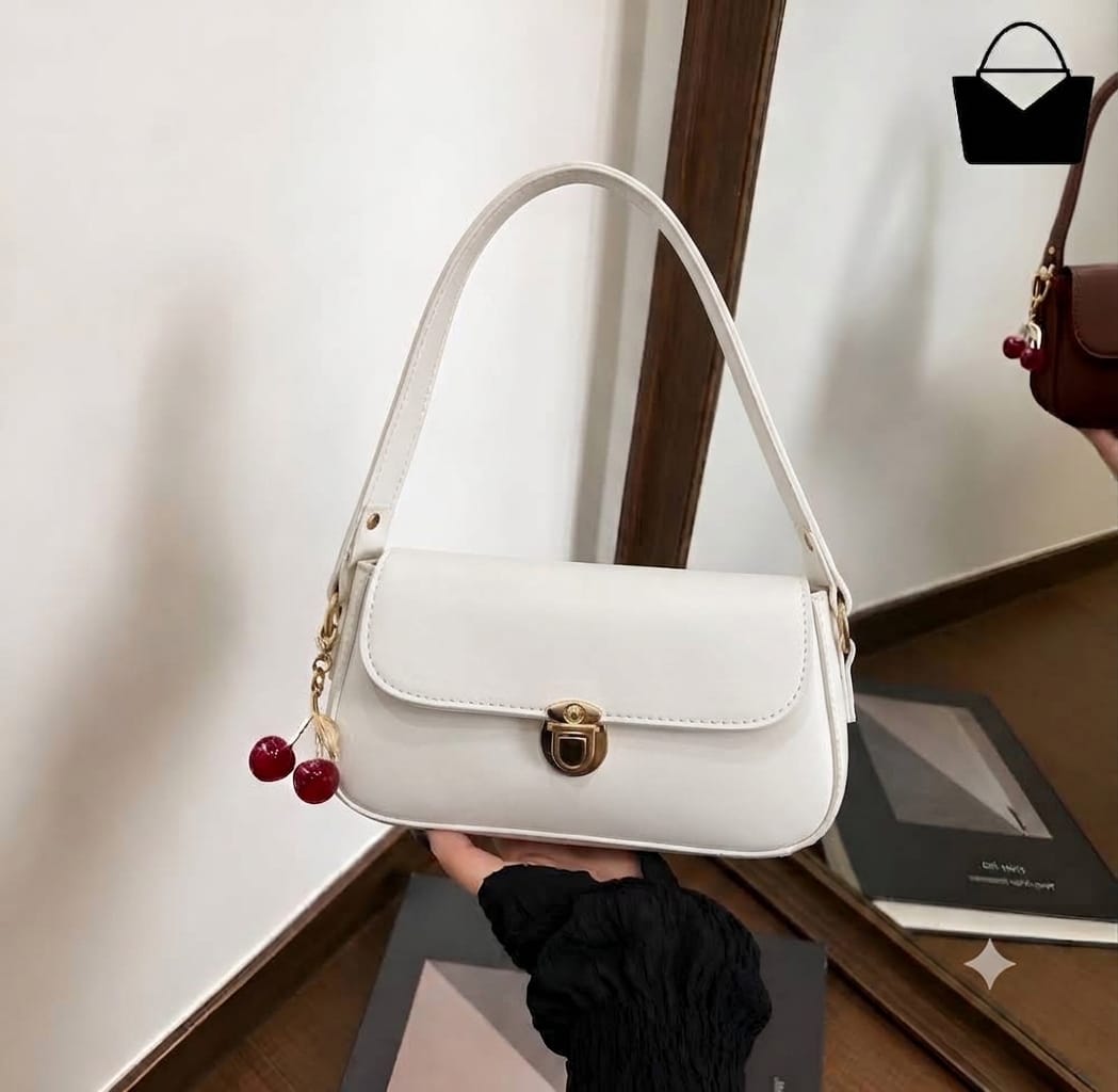 Elegant Ladies Handbag with Cherry Charm – Chic Shoulder Bag