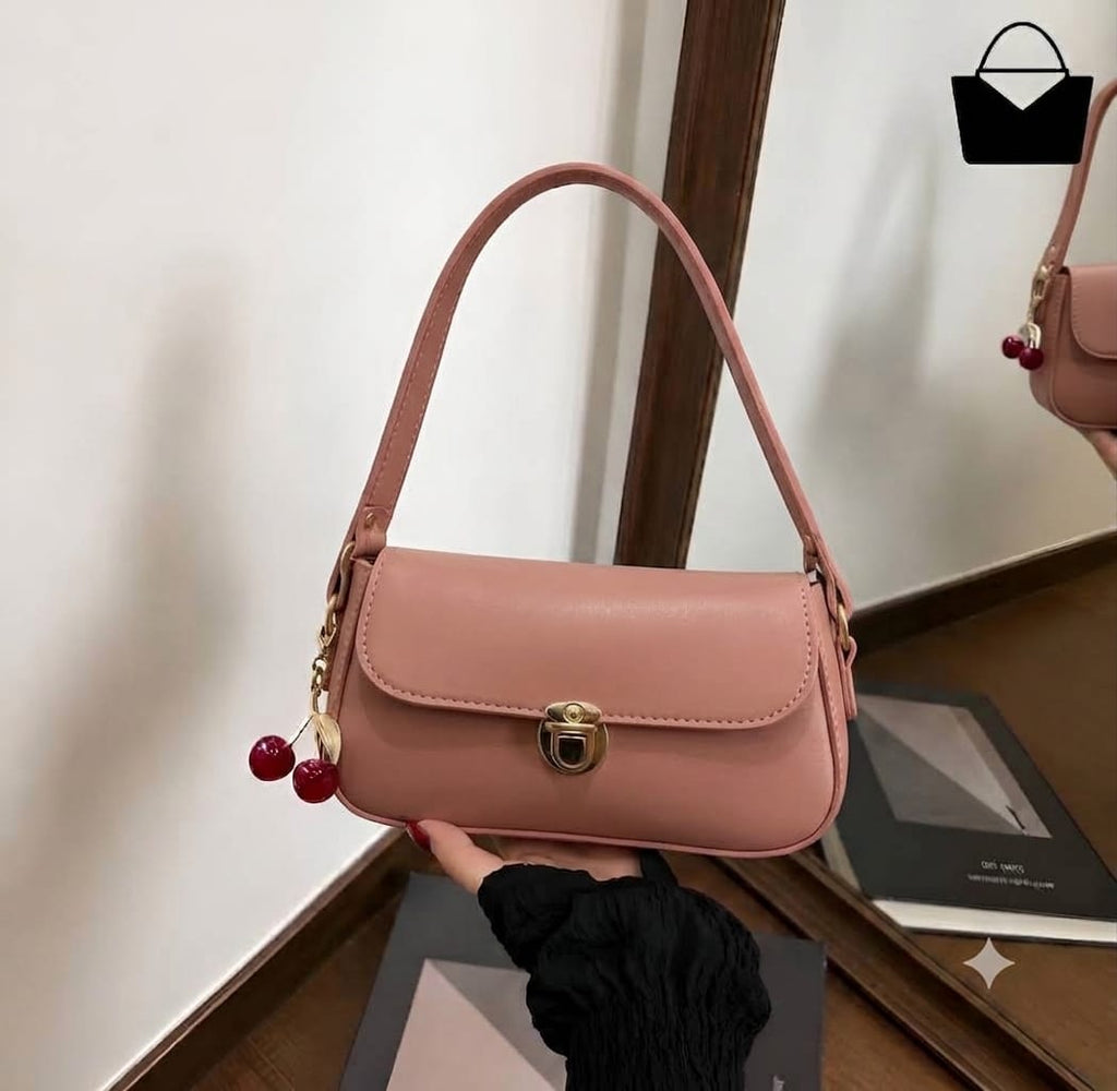 Elegant Ladies Handbag with Cherry Charm – Chic Shoulder Bag