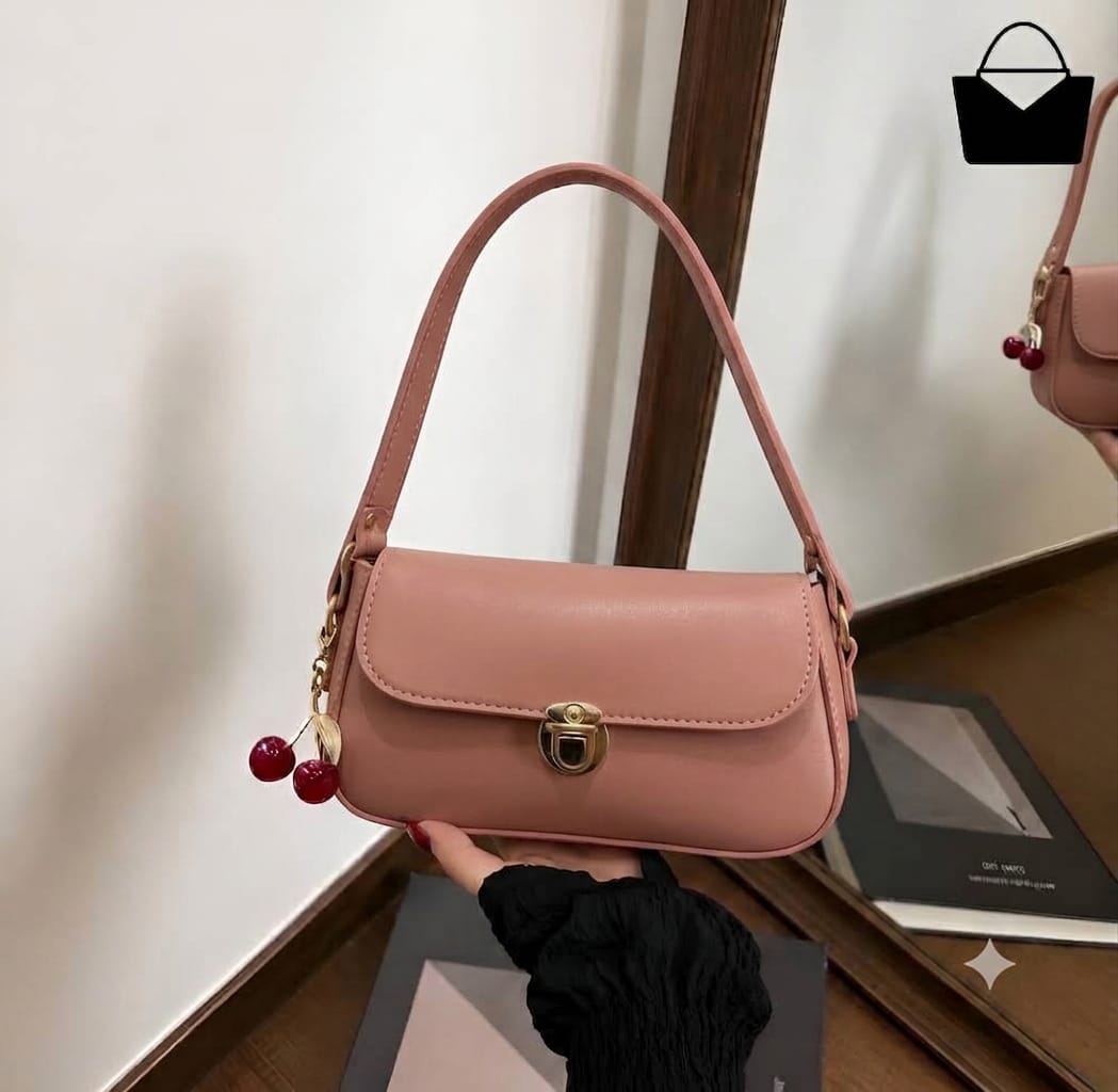 Elegant Ladies Handbag with Cherry Charm – Chic Shoulder Bag