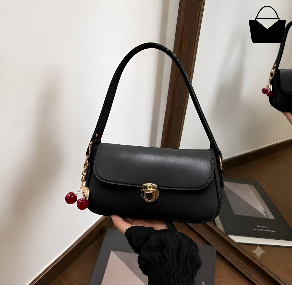 Elegant Ladies Handbag with Cherry Charm – Chic Shoulder Bag